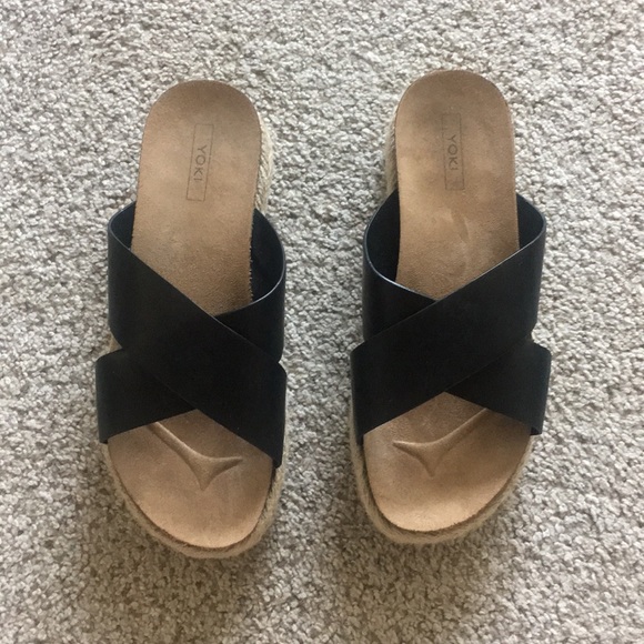 Yoki Shoes - Black platform slides espadrilles